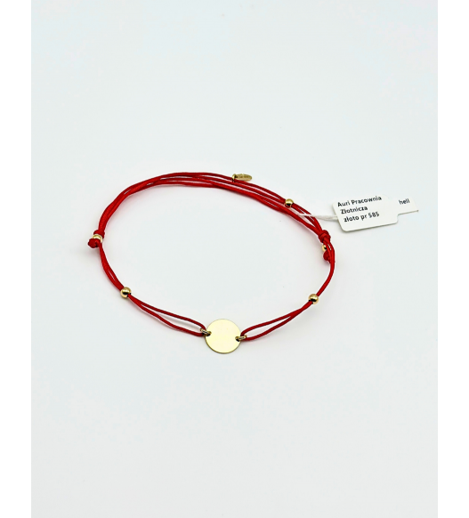 Bransoletka sznurkowa z zawieszką ze złota 585 – regulowana, ręcznie robiona | Auri Złotnik