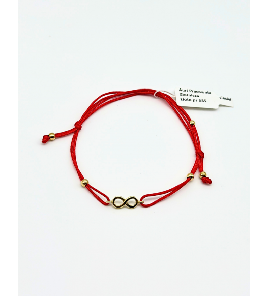 Bransoletka sznurkowa z zawieszką nieskończoność ze złota 585 – regulowana, ręcznie robiona | Auri Złotnik
