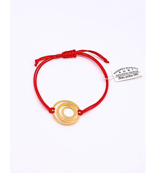 Bransoletka sznurkowa z zawieszką ażurowy listek ze złota 585 – regulowana, ręcznie robiona | Auri Złotnik