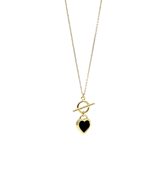Złota celebrytka z czarnym perłowym sercem, naszyjnik, złoto próby 585, 14k
