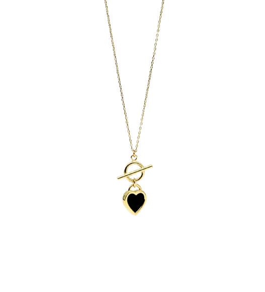 Złota celebrytka z czarnym perłowym sercem, naszyjnik, złoto próby 585, 14k