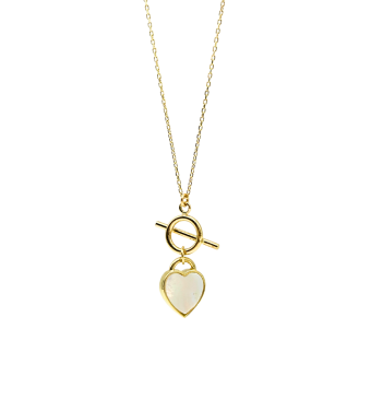 Złota celebrytka z perłowym sercem, naszyjnik, złoto próby 585, 14k