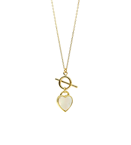 Złota celebrytka z perłowym sercem, naszyjnik, złoto próby 585, 14k