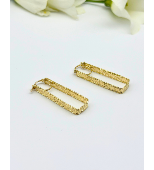 Kolczyki prostokątne z greckim wzorem, wykonane ze Złota 585 - Klasyka, Nowoczesność i Idealny Prezent
