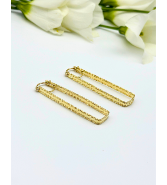 Kolczyki prostokątne z  wzorem, wykonane ze Złota 585 - Klasyka, Nowoczesność i Idealny Prezent