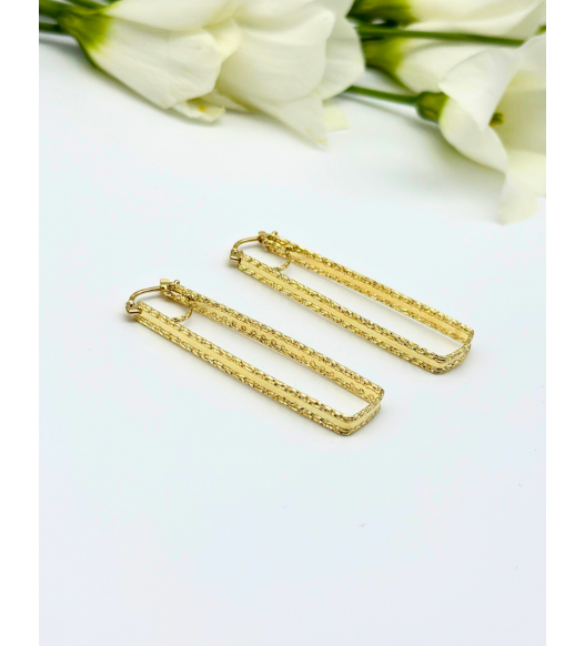 Kolczyki prostokątne z  wzorem, wykonane ze Złota 585 - Klasyka, Nowoczesność i Idealny Prezent