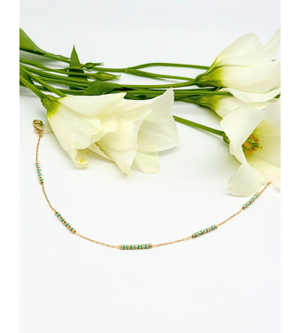 Piękna Złota Bransoletka z koralikami w turkusie, próba 585 14k