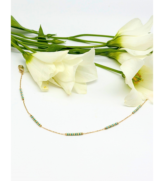 Piękna Złota Bransoletka z koralikami w turkusie, próba 585 14k