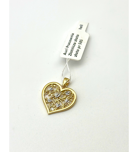Złota Zawieszka Pięknie Zdobione Serce, 585 – Klasyczna biżuteria | Sklep AURI