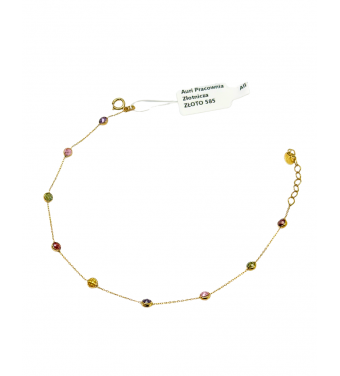 Piękna Złota Bransoletka z kolorowymi cyrkoniami, próba 585 14k, regulowana