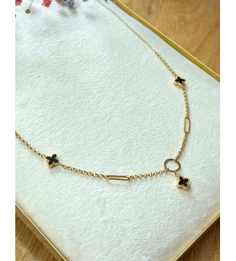 Złoty naszyjnik z geometrycznymi kształtami i koralikami, celebrytka, złoto próby 585, 14k