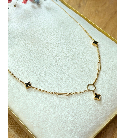 Złoty naszyjnik z geometrycznymi kształtami i koralikami, celebrytka, złoto próby 585, 14k