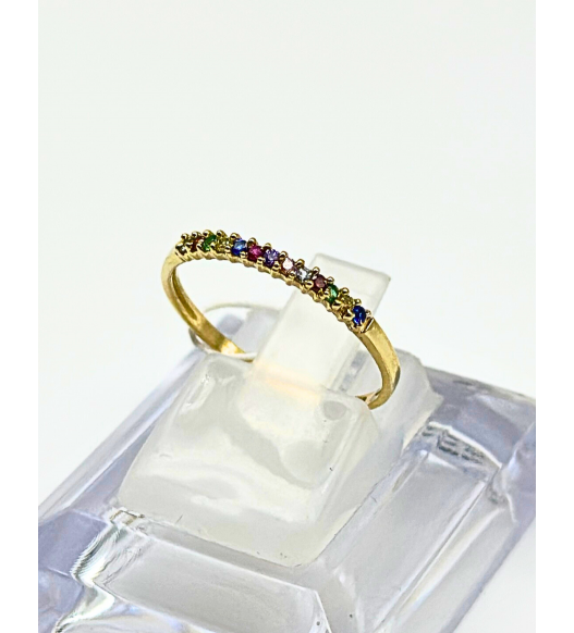 Złoty pierścionek rzędówka 585 z kolorowymi cyrkoniami – klasyczna elegancja | AURI