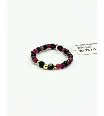 Pierścionek z kamieniami naturalnymi i złotem 585 | Auri Pracownia Złotnicza