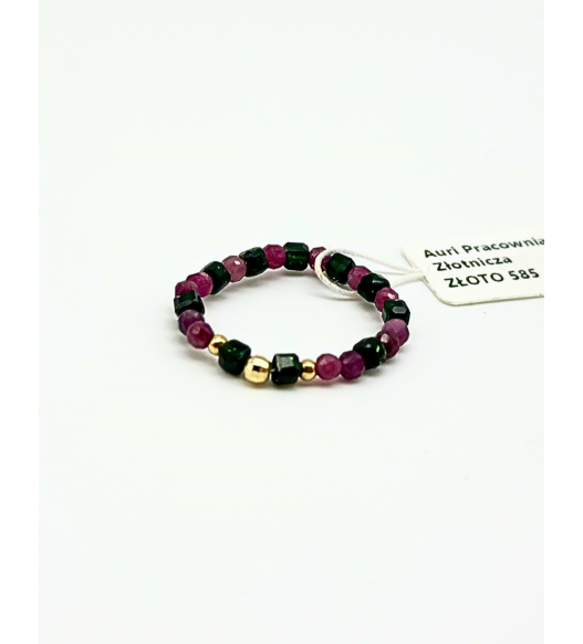 Pierścionek z kamieniami naturalnymi i złotem 585 | Auri Pracownia Złotnicza