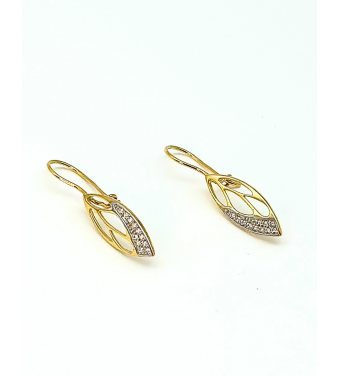 Złote kolczyki wiszące z cyrkoniami wykonane ze złota 585 – biżuteria ślubna | AURI Pracownia Złotnicza