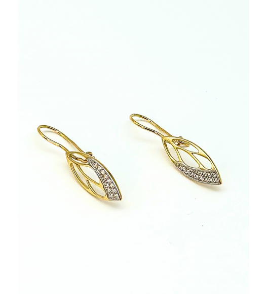 Złote kolczyki wiszące z cyrkoniami wykonane ze złota 585 – biżuteria ślubna | AURI Pracownia Złotnicza