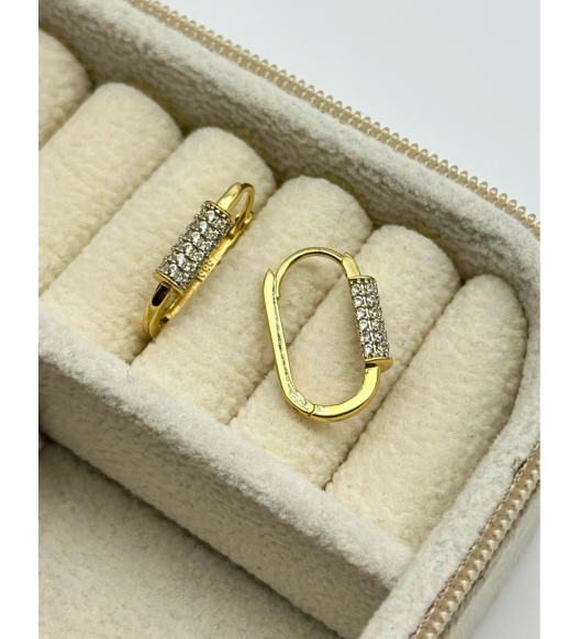 Złote kolczyki z kuleczkami i białymi cyrkoniami wykonane ze złota 585 – biżuteria ślubna | AURI Pracownia Złotnicza