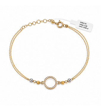 Elegancka Złota Bransoletka, ring, cyrkonie, złoto 585, klasyka AURI