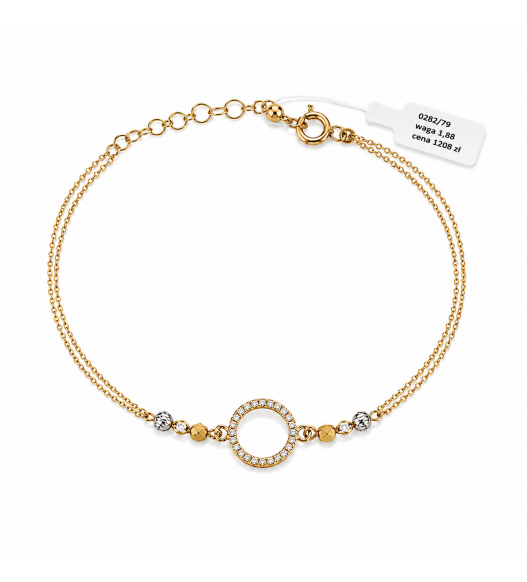 Elegancka Złota Bransoletka, ring, cyrkonie, złoto 585, klasyka AURI