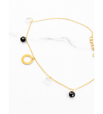 Elegancka Złota Bransoletka z koralikami black&white, złoto 585, klasyka AURI