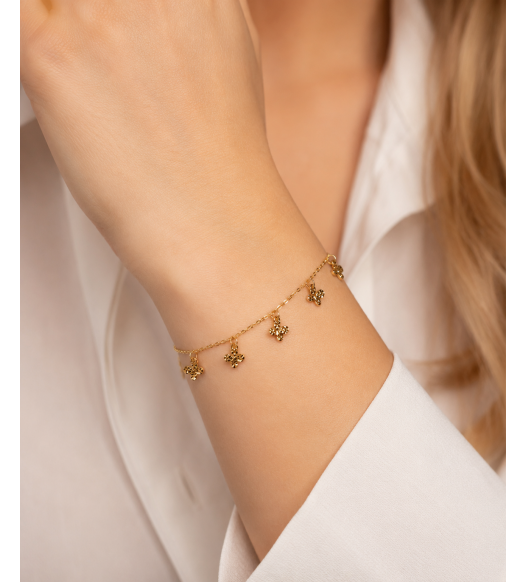 Elegancka Złota Bransoletka z zawieszkami, złoto 585, klasyka AURI