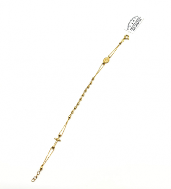 Złota bransoletka krzyżyk różaniec, próba 585 14k