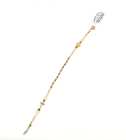 Złota bransoletka krzyżyk różaniec, próba 585 14k