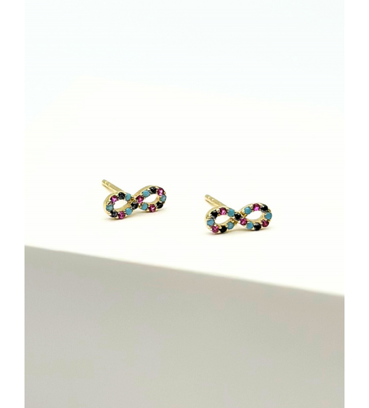 Kolczyki złote klasyczne nieskończoność cyrkonie - próba 585