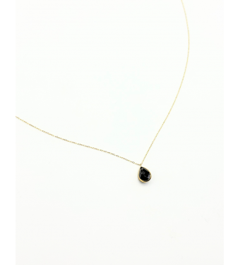 Złoty naszyjnik z dużą czarną cyrkonią, celebrytka, próba 585, 14k
