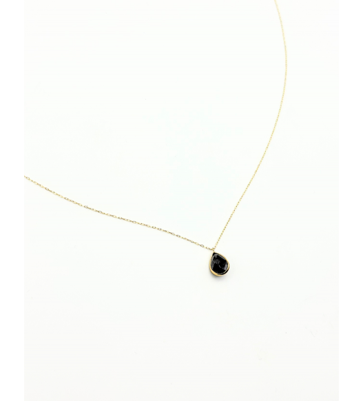 Złoty naszyjnik z dużą czarną cyrkonią, celebrytka, próba 585, 14k