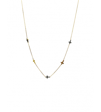 Złota celebrytka, naszyjnik z koralikami, próba 585, 14k