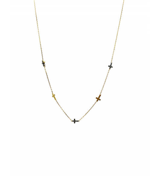 Złota celebrytka, naszyjnik z koralikami, próba 585, 14k