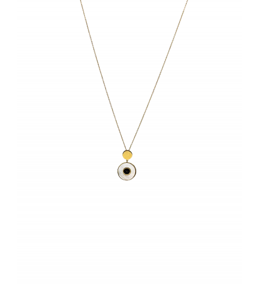 Złota celebrytka, naszyjnik z zawieszką z masą perłową, próba 585, 14k