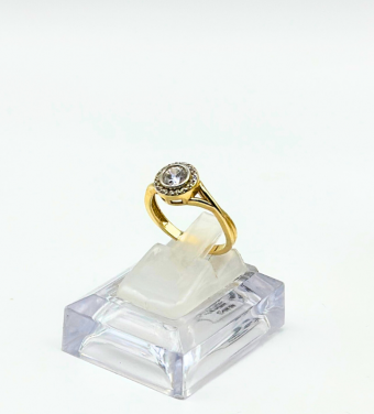 Złoty pierścionek bogato zdobiony z cyrkoniami, złoto próby 585, 14k