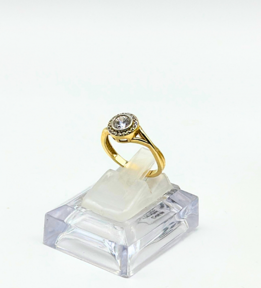 Złoty pierścionek bogato zdobiony z cyrkoniami, złoto próby 585, 14k