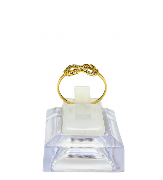 Złoty pierścionek z serduszkami i cyrkoniami,  złoto próby 585, 14k