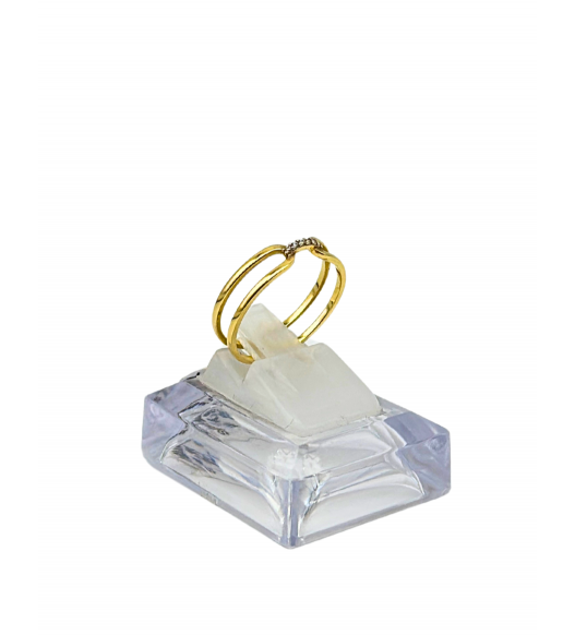 Złoty pierścionek, cyrkonie, podwójny ring, złoto próby 585, 14k